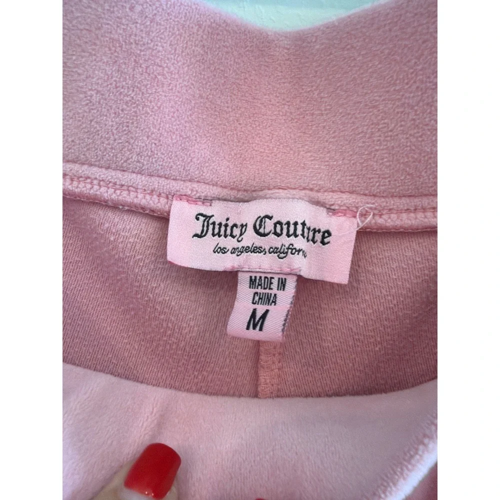 Juicy Couture Pink Velour Tracksuit Set Rhinestone Logo Hoodie Pants Womens M